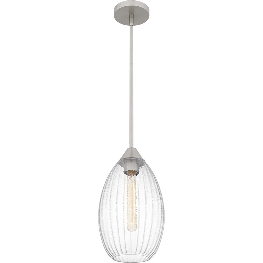 Marza 1Lt Mini Pendant, Nickel/Clear Hammered Ribbed Glass