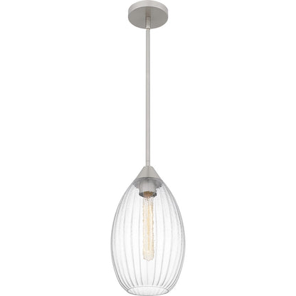 Marza 1Lt Mini Pendant, Nickel/Clear Hammered Ribbed Glass