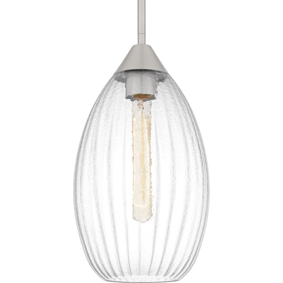 Marza 1Lt Mini Pendant, Nickel/Clear Hammered Ribbed Glass