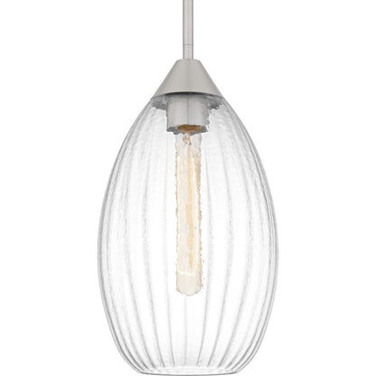 Marza 1Lt Mini Pendant, Nickel/Clear Hammered Ribbed Glass