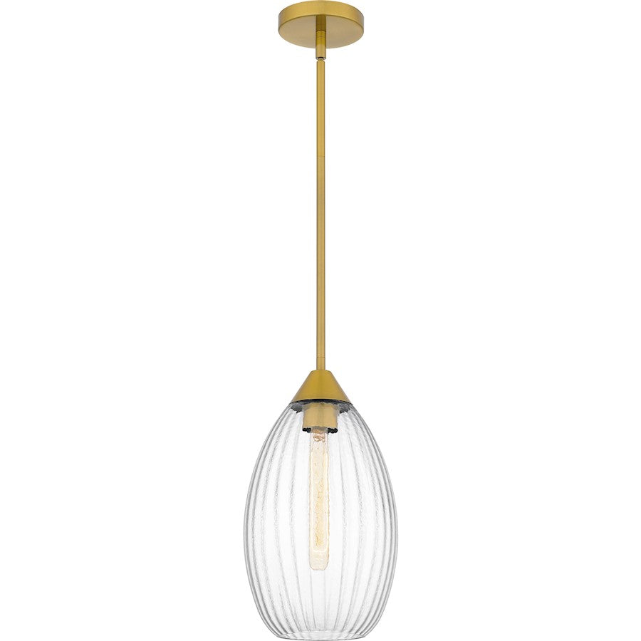 Quoizel Marza 1Lt Mini Pendant, Gold/Clear Hammered Ribbed Glass - QPP6756BRG