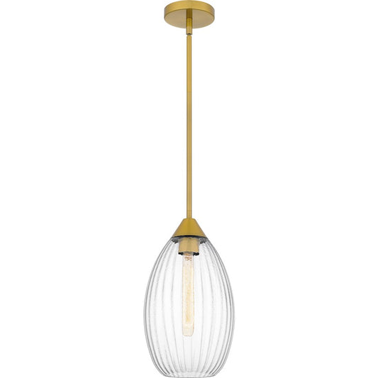 Quoizel Marza 1Lt Mini Pendant, Gold/Clear Hammered Ribbed Glass - QPP6756BRG