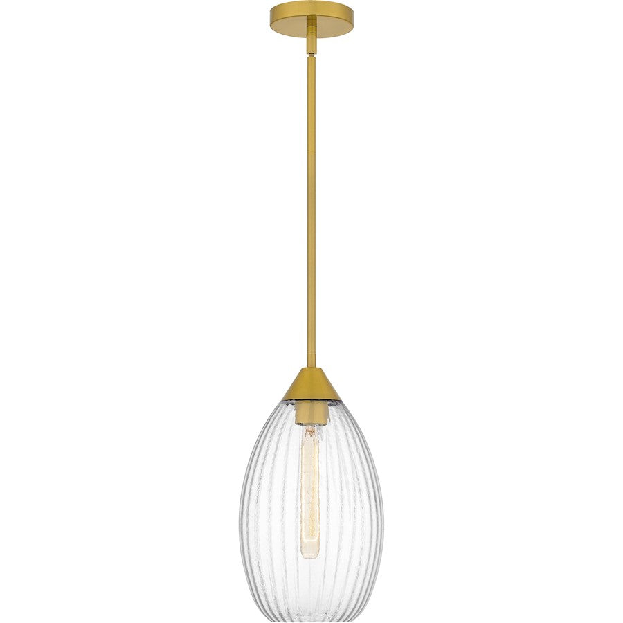 Marza 1Lt Mini Pendant, Gold/Clear Hammered Ribbed Glass