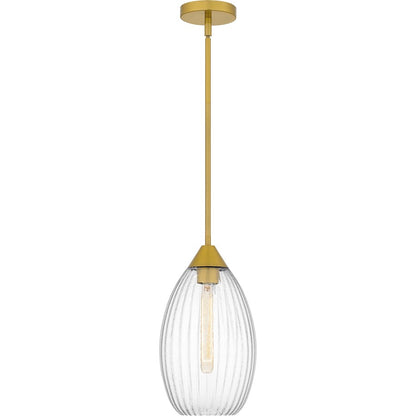 Marza 1Lt Mini Pendant, Gold/Clear Hammered Ribbed Glass