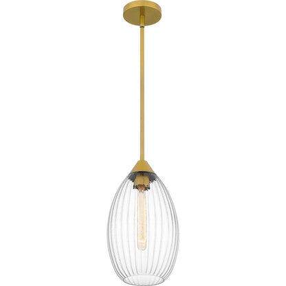 Marza 1Lt Mini Pendant, Gold/Clear Hammered Ribbed Glass