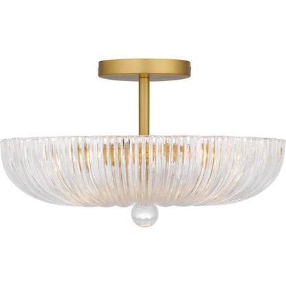 Belmond 3 Light Semi-Flush Mount, Gold/Clear Ribbed Glass