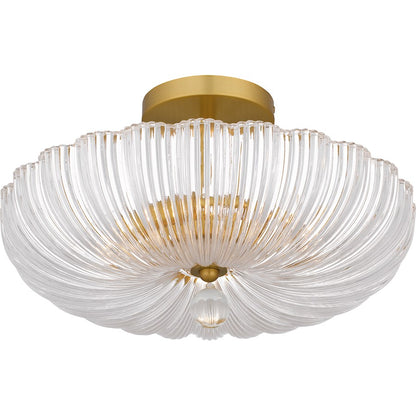 Belmond 3 Light Semi-Flush Mount, Gold/Clear Ribbed Glass