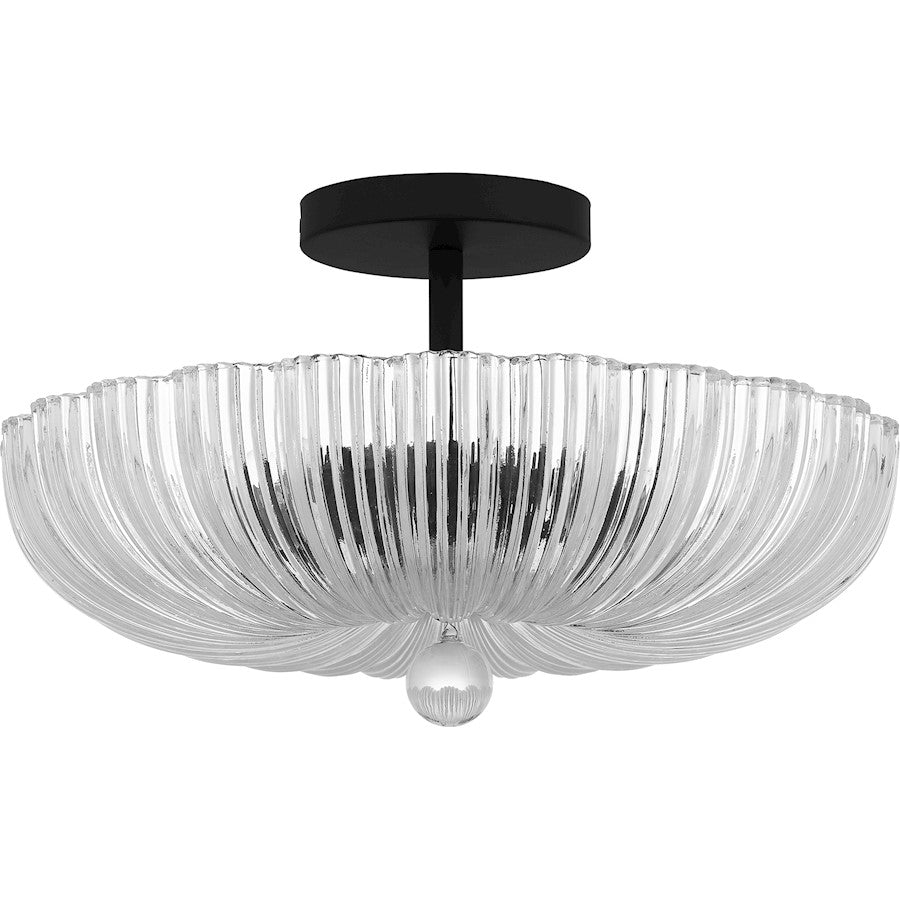 Belmond 3 Light Semi-Flush Mount, Black/Clear Ribbed Glass