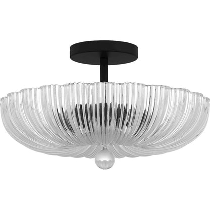 Belmond 3 Light Semi-Flush Mount, Black/Clear Ribbed Glass