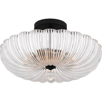 Belmond 3 Light Semi-Flush Mount, Black/Clear Ribbed Glass