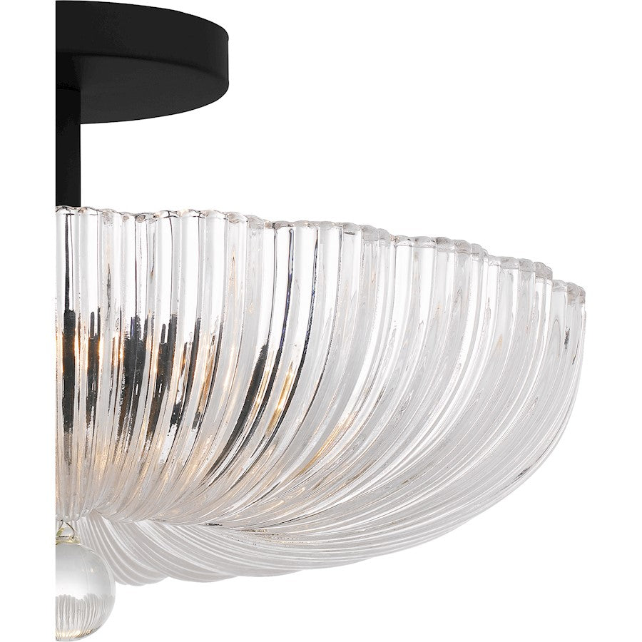 Belmond 3 Light Semi-Flush Mount, Black/Clear Ribbed Glass