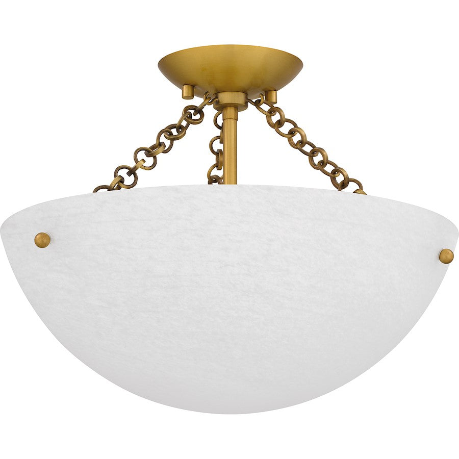 Baylor 3 Light Semi-Flush Mount, Gold/Alabaster Glass