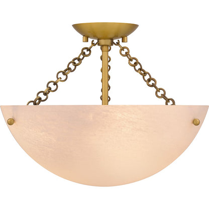 Baylor 3 Light Semi-Flush Mount, Gold/Alabaster Glass