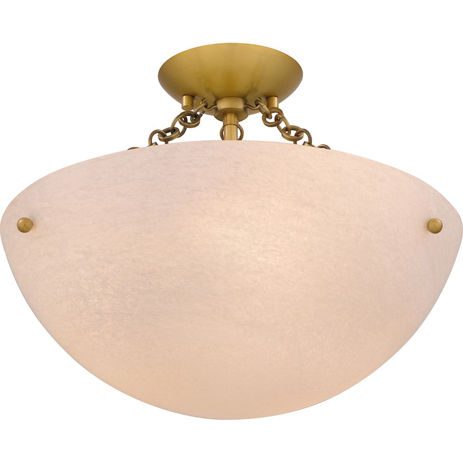 Baylor 3 Light Semi-Flush Mount, Gold/Alabaster Glass