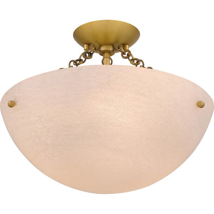 Baylor 3 Light Semi-Flush Mount, Gold/Alabaster Glass