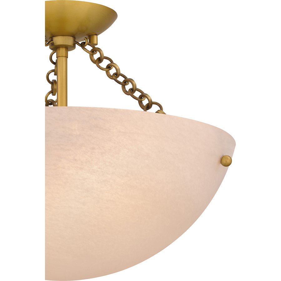 Baylor 3 Light Semi-Flush Mount, Gold/Alabaster Glass