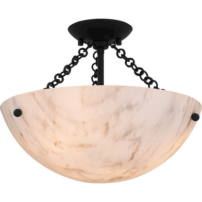 Quoizel Baylor 3 Light Semi-Flush Mount, Matte Black/Marble Glass - QSF6751MBK