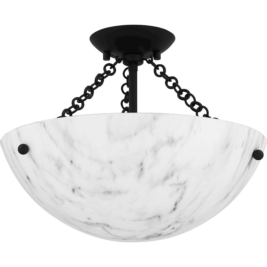 Baylor 3 Light Semi-Flush Mount, Matte Black/Marble Glass