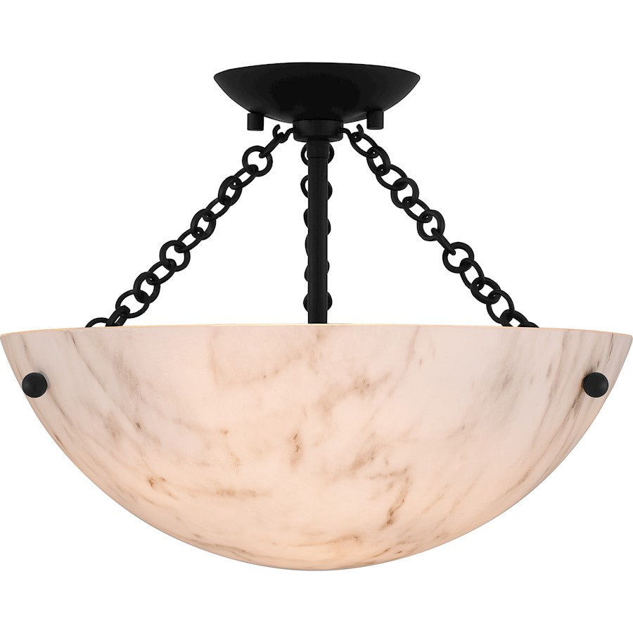 Baylor 3 Light Semi-Flush Mount, Matte Black/Marble Glass