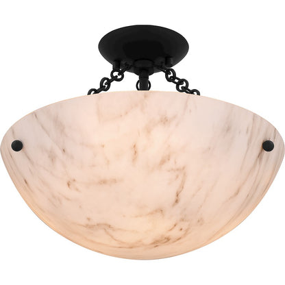 Baylor 3 Light Semi-Flush Mount, Matte Black/Marble Glass