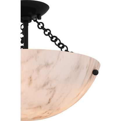 Baylor 3 Light Semi-Flush Mount, Matte Black/Marble Glass