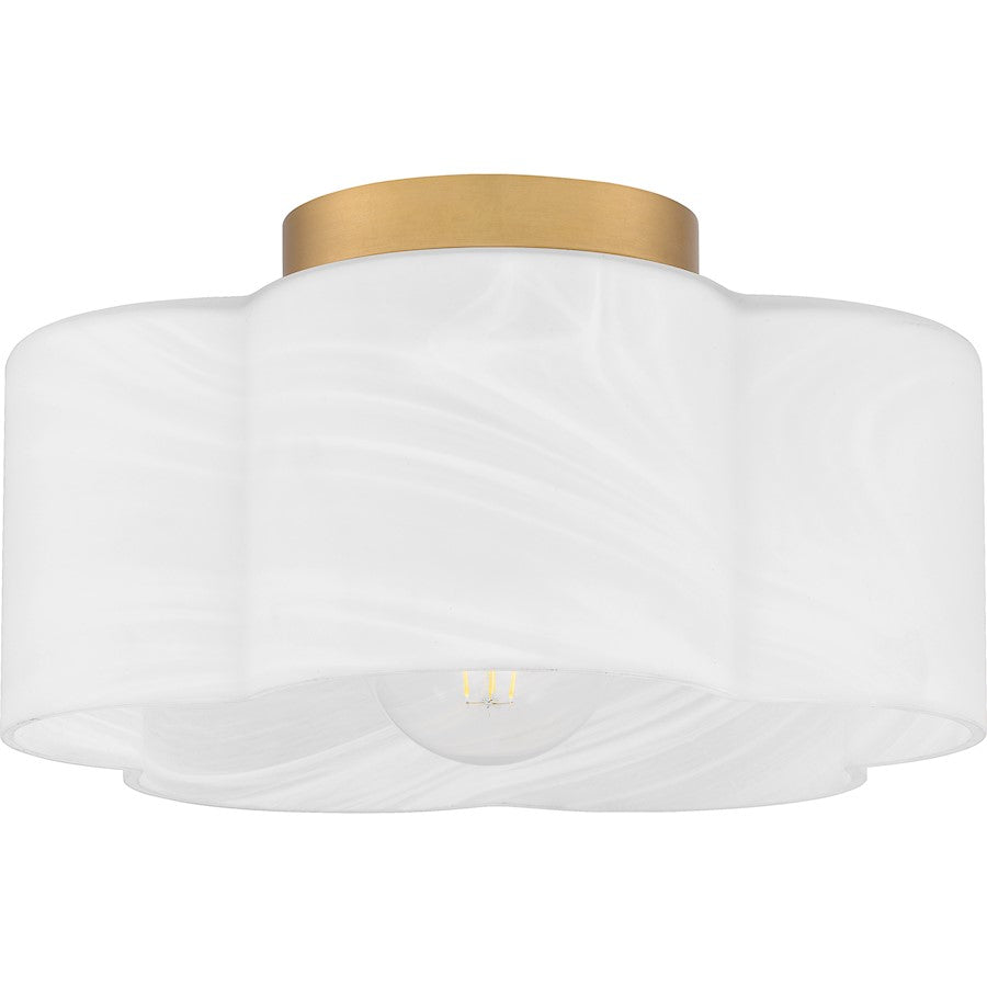 Lilly 1 Light Semi-Flush Mount, Brass/Alabaster Glass