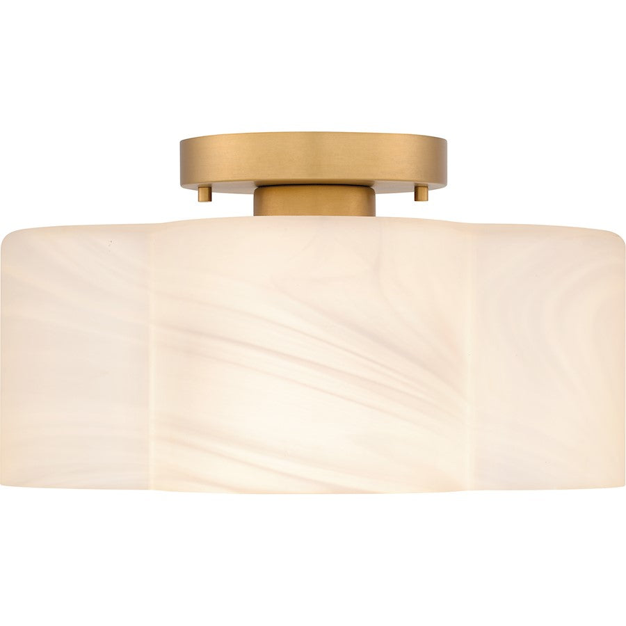 Lilly 1 Light Semi-Flush Mount, Brass/Alabaster Glass