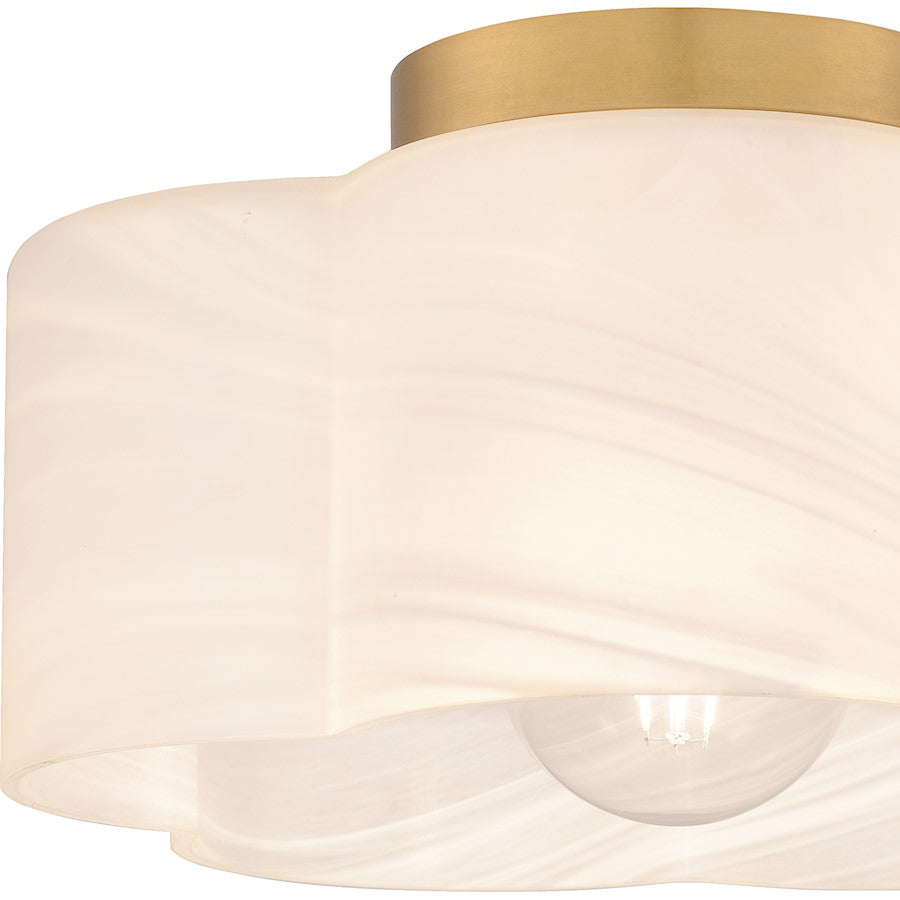 Lilly 1 Light Semi-Flush Mount, Brass/Alabaster Glass