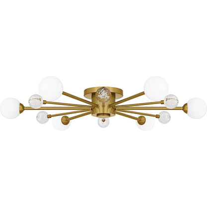 Combe 6Lt Semi-Flush, Gold/Opal Etched, Crystal/Bubble