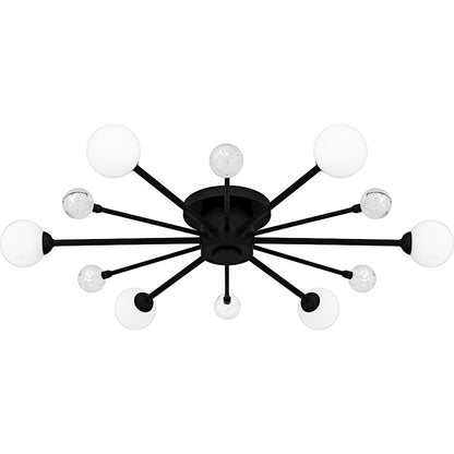Quoizel Combe 6Lt Semi-Flush, Black/Opal Etched, Crystal/Bubble - QSF6781MBK