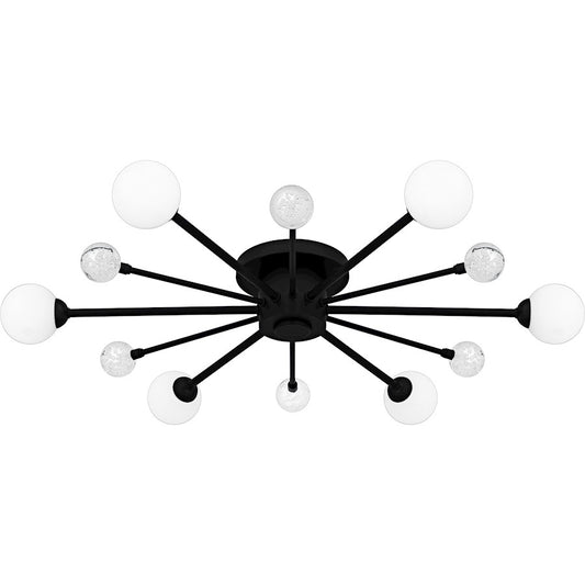 Quoizel Combe 6Lt Semi-Flush, Black/Opal Etched, Crystal/Bubble - QSF6781MBK