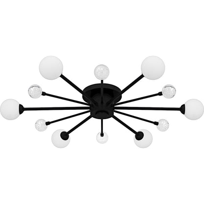 Combe 6Lt Semi-Flush, Black/Opal Etched, Crystal/Bubble