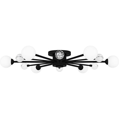 Combe 6Lt Semi-Flush, Black/Opal Etched, Crystal/Bubble