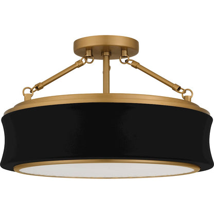 Dylan 3Lt Semi-Flush Mount, Black/Clear Textured