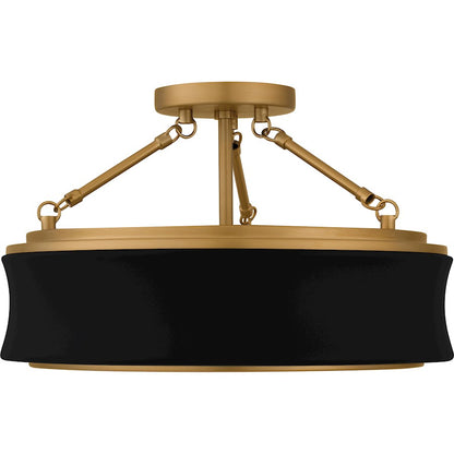 Dylan 3Lt Semi-Flush Mount, Black/Clear Textured