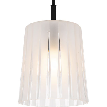 Gray 1Lt Mini Pendant, Black/Clear Ribbed Sandblasted