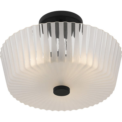 Gray 3Lt Semi-Flush Mount, Black/Clear Ribbed Sandblasted
