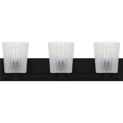 Gray 3Lt Bath Light, Black/Clear Ribbed Sandblasted