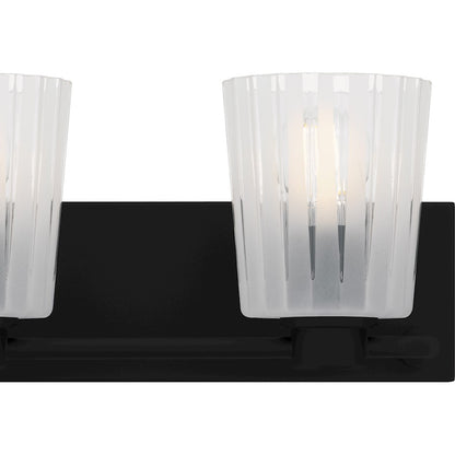 Gray 3Lt Bath Light, Black/Clear Ribbed Sandblasted