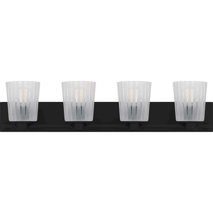 Gray 4Lt Bath Light, Black/Clear Ribbed Sandblasted