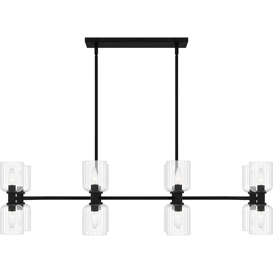 Ramada 16 Light Island Light, Matte Black/Clear Ribbed Glass