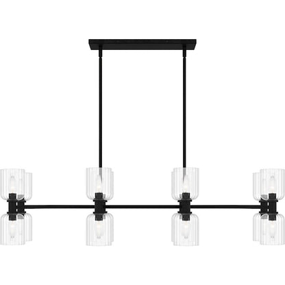 Ramada 16 Light Island Light, Matte Black/Clear Ribbed Glass