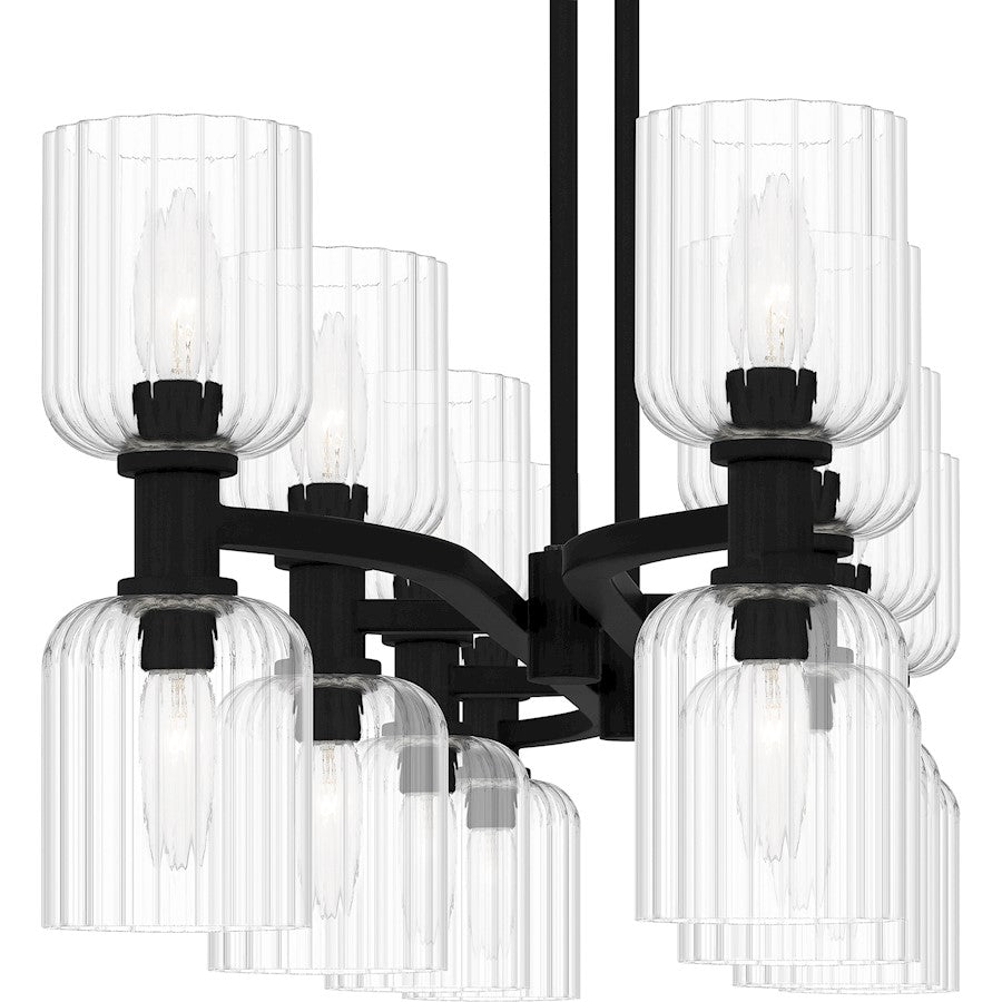 Ramada 16 Light Island Light, Matte Black/Clear Ribbed Glass