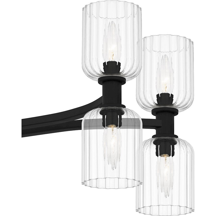 Ramada 16 Light Island Light, Matte Black/Clear Ribbed Glass