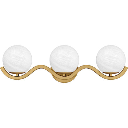 Spherical 3Light Bath Light, Aged Brass/Cloud Glass
