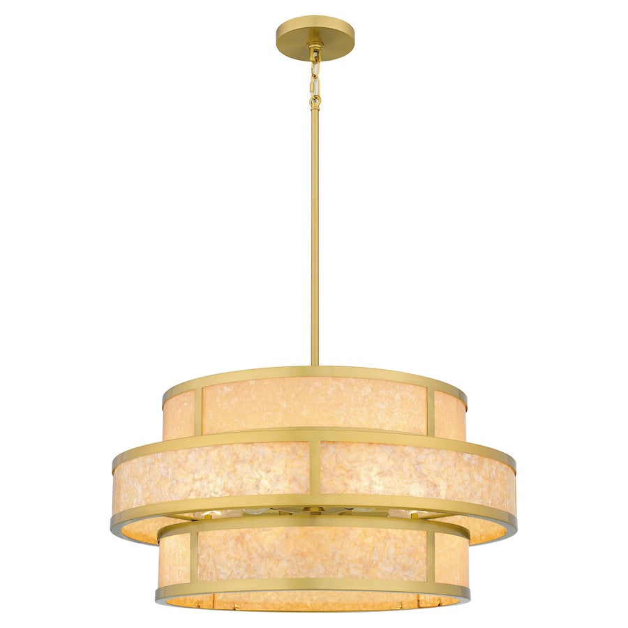 Quoizel Stoneland 6 Light Pendant, Brushed Gold/Faux Capiz Shell - STO2824BRG