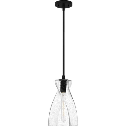 Quoizel Stetson 1 Light 13" Mini Pendant, Black/Clear Seedy Glass - STS1506MBK