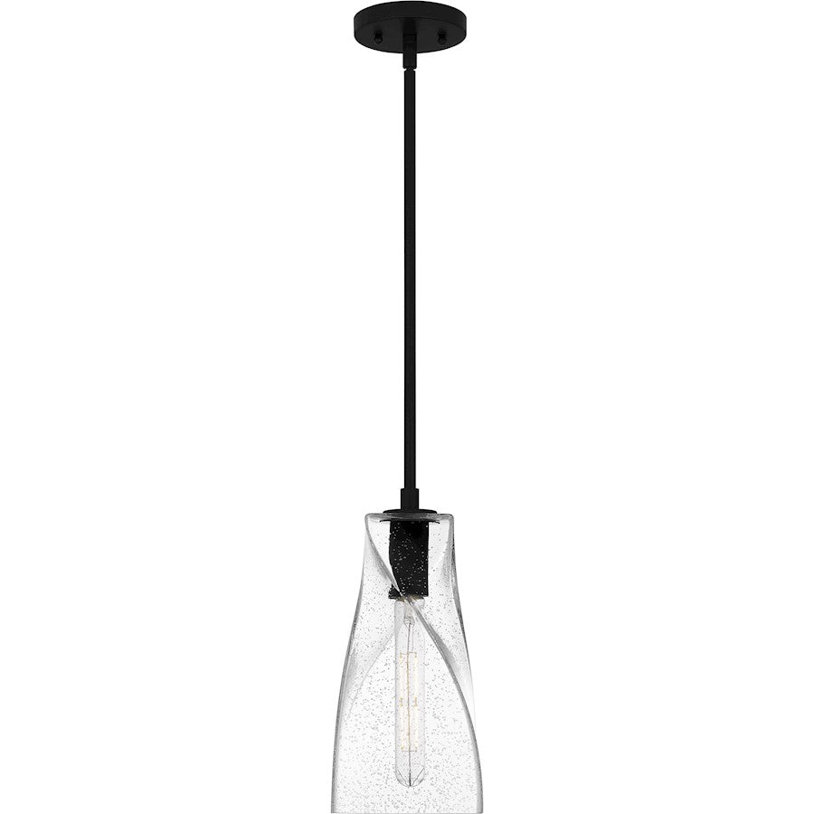 Stetson 1 Light 13" Mini Pendant, Black/Clear Seedy Glass