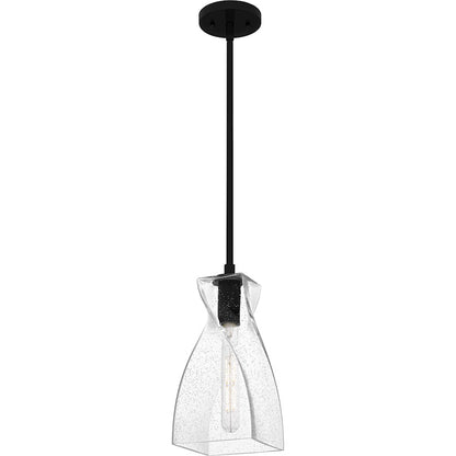 Stetson 1 Light 13" Mini Pendant, Black/Clear Seedy Glass