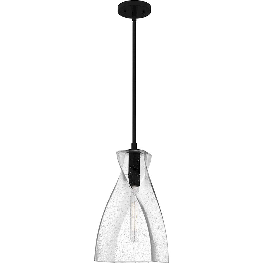 Quoizel Stetson 1 Light 16" Mini Pendant, Black/Clear Seedy Glass - STS1508MBK